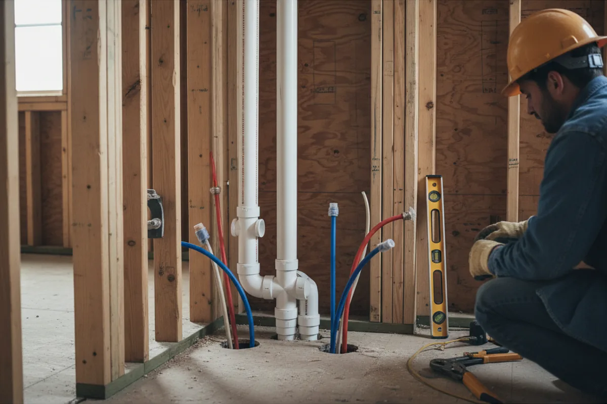 Drain and supply rough-in during Sump Pump Repair in Brookston
